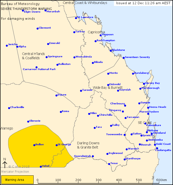 QLD Severe Thunderstorm Warning Damaging Winds Alert