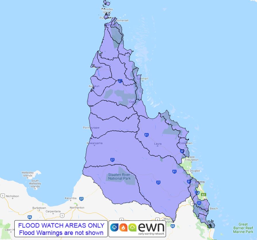 QLD Flood Watch North of Cardwell, Including Catchments In the Cape
