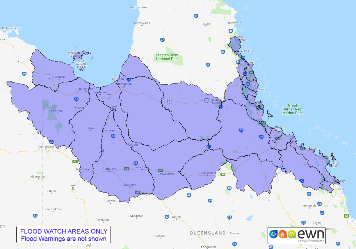 QLD Flood Watch Daintree to Mackay and GoC Catchments Alert