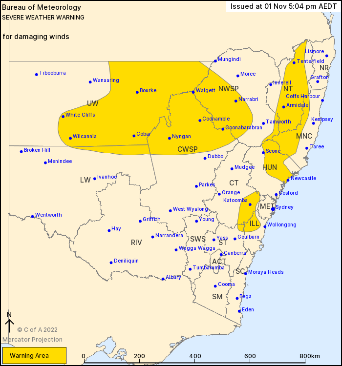 NSW Severe Weather Warning: Damaging Winds - ewn.com.au Alert