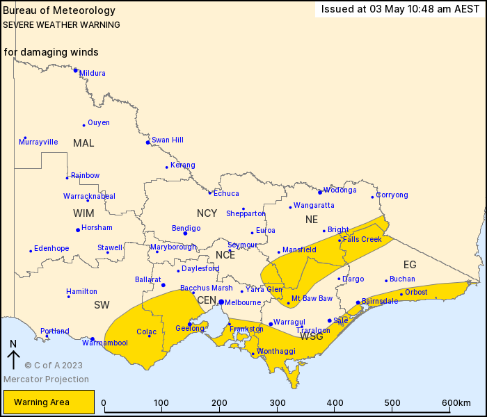 VIC Severe Weather Warning: Damaging Winds - ewn.com.au Alert