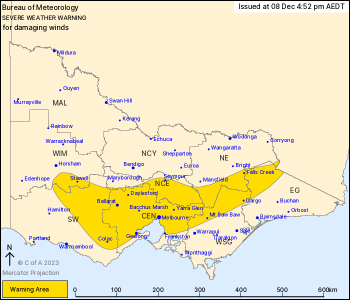 VIC Severe Weather Warning Damaging Winds Alert