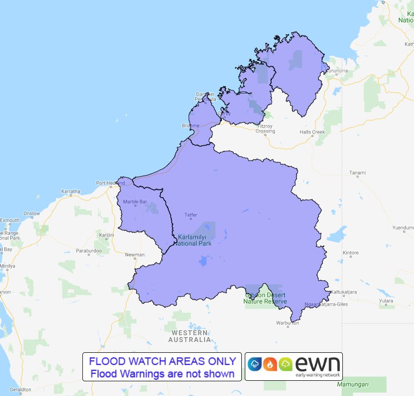 WA Flood Watch West Kimberley and Sandy Desert Regions Alert