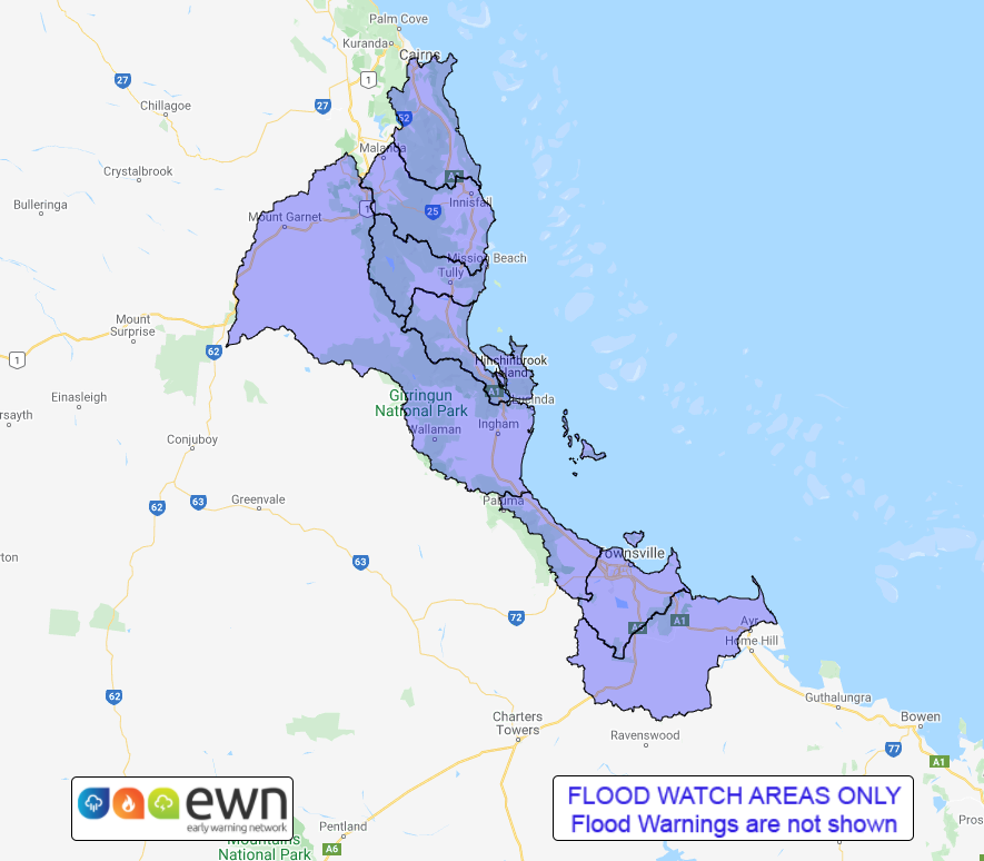 QLD Flood Watch Coastal Catchments Between Cairns and Ayr