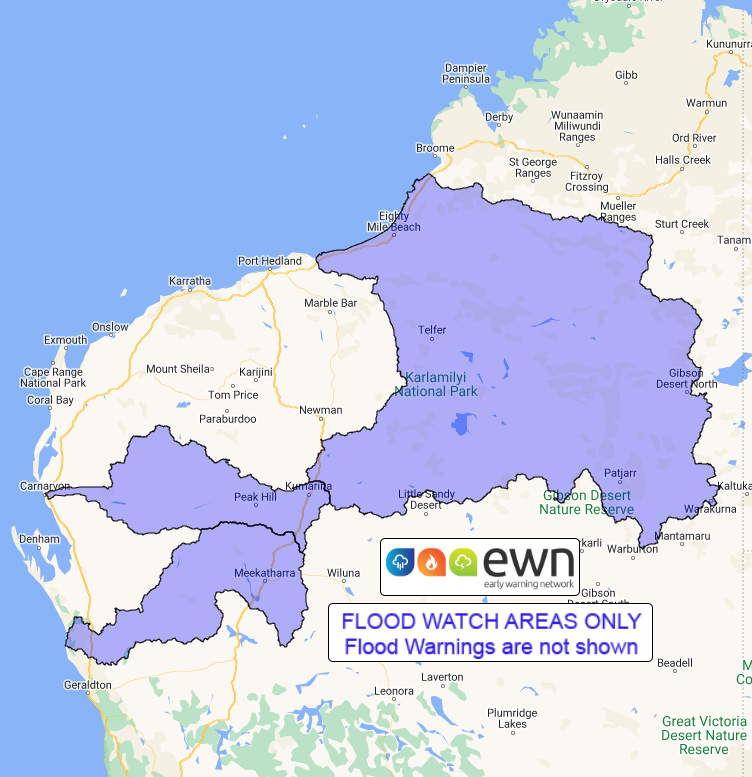 WA Flood Watch Parts of the Gascoyne, Murchison, and Sandy Desert